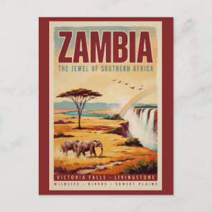 Zambia Landskapsillustration Resa Konst Vintage Vykort