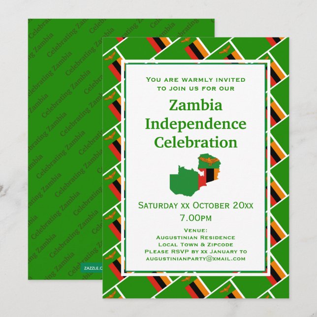 ZAMBIA OBEROENDE FIRANDE Zambian Flagga Inbjudningar (Fram/baksida)