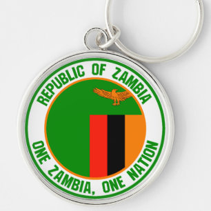 Zambia Round Emblem Rund Silverfärgad Nyckelring