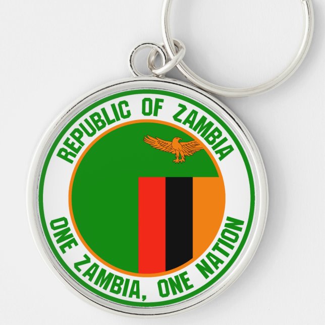 Zambia Round Emblem Rund Silverfärgad Nyckelring (Framsidan)