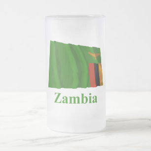 Zambia som vinkar flagga med namn frostat ölglas