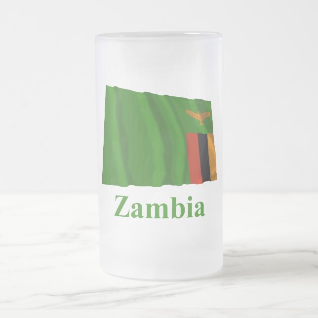 Zambia som vinkar flagga med namn frostat ölglas (Center)