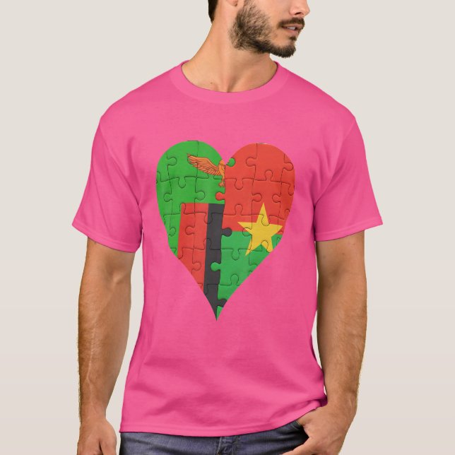 Zambian Burkinabe Flagga Heart T Shirt (Framsida)