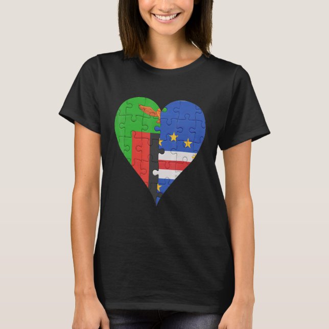 Zambian Cape Verdean Flagga Heart T Shirt (Framsida)
