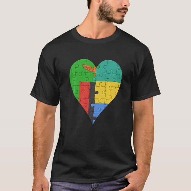 Zambian Gabonese Flagga Heart T Shirt (Framsida)
