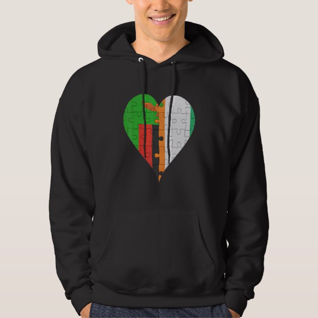 Zambian Ivorian Flagga Heart Hoodie (Framsida)