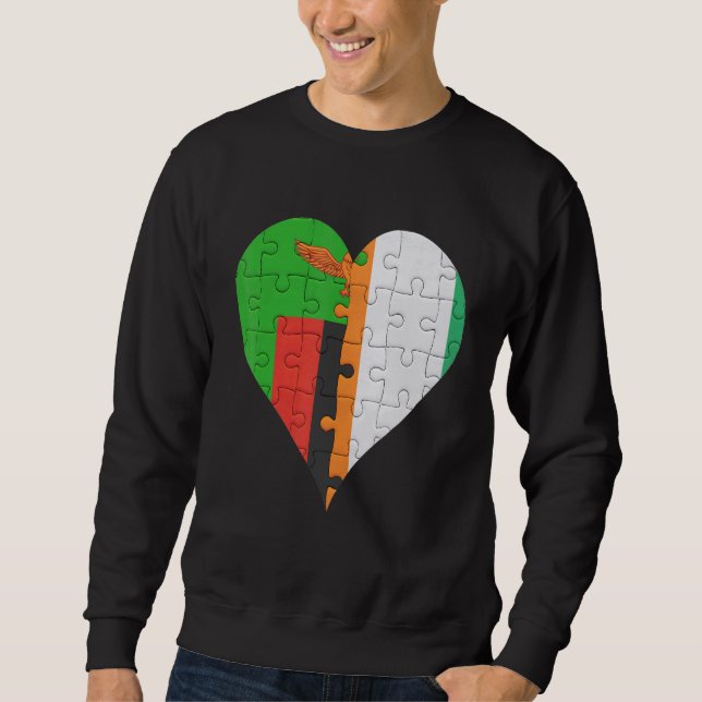 Zambian Ivorian Flagga Heart Lång Ärmad Tröja (Framsida)