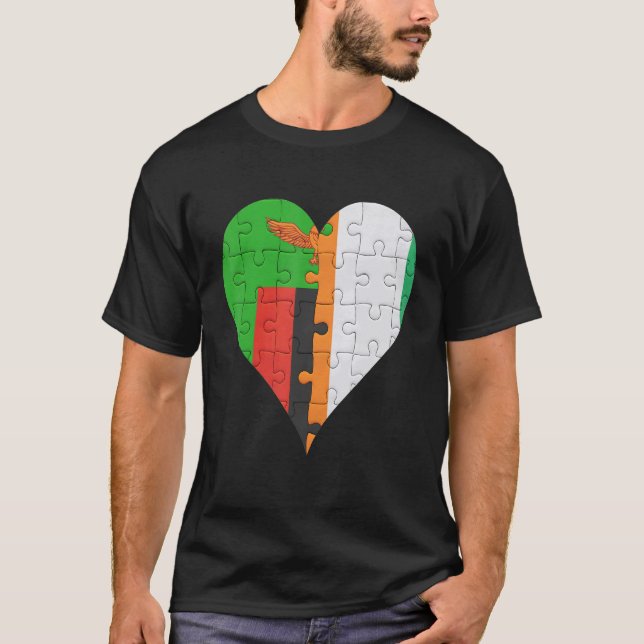 Zambian Ivorian Flagga Heart T Shirt (Framsida)