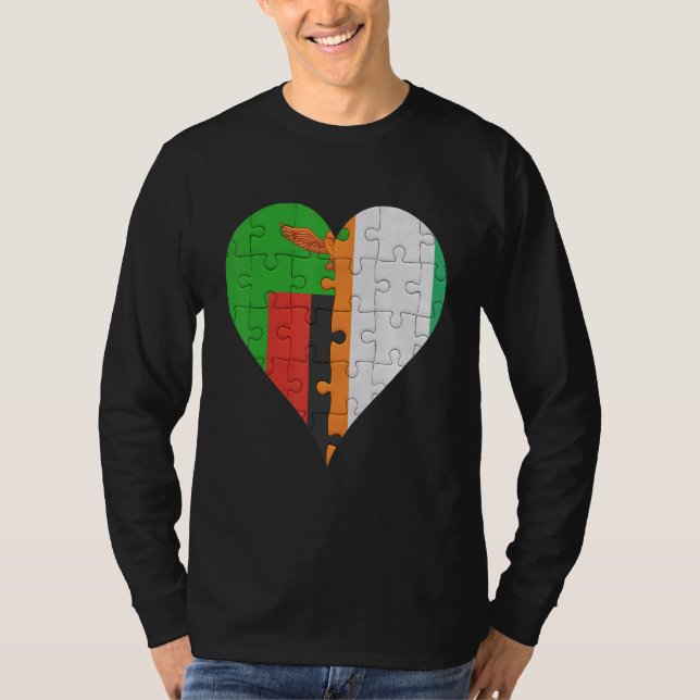 Zambian Ivorian Flagga Heart T Shirt (Framsida)