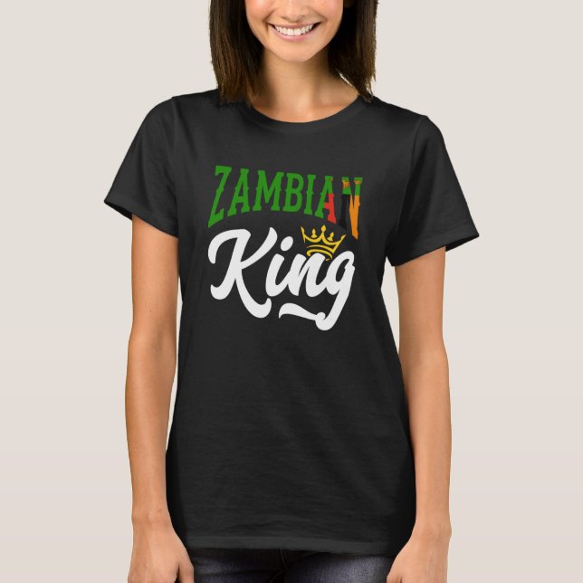 Zambian Kung Zambia Zambian Zambia Flagga T Shirt (Framsida)