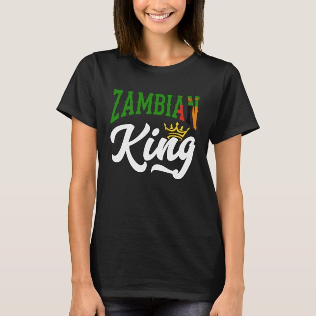 Zambian Kung Zambia Zambian Zambia Flagga T Shirt (Framsida)