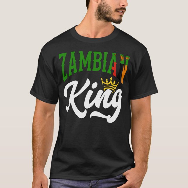 Zambian Kung Zambian Zambia Zambia Flagga T Shirt (Framsida)