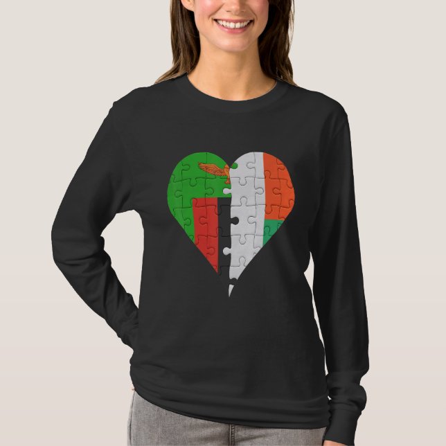 Zambian Malagasy Flagga Heart T Shirt (Framsida)