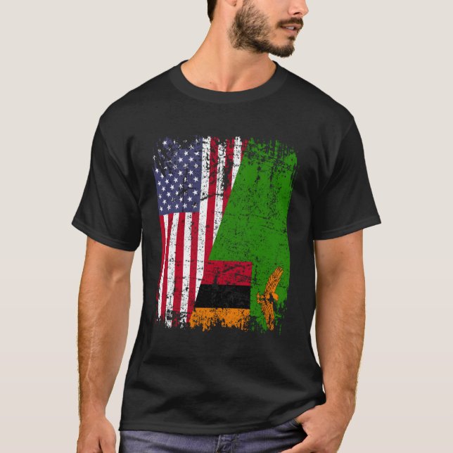 Zambian Roots Halamerikan Flagga Usa Zambia Flagga T Shirt (Framsida)