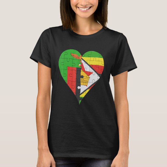 Zambian Zimbabwe Flagga Heart T Shirt (Framsida)