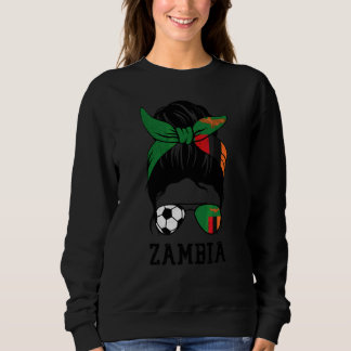 Zambisk fotbollstjej mamma rödis Zambia flagga fot T Shirt