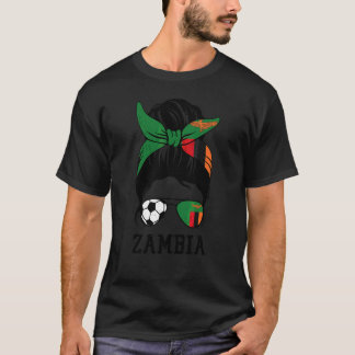 Zambisk fotbollstjej mamma rödis Zambia flagga fot T Shirt