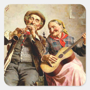 Zampighi - Söt musik, vintage-målning Fyrkantigt Klistermärke