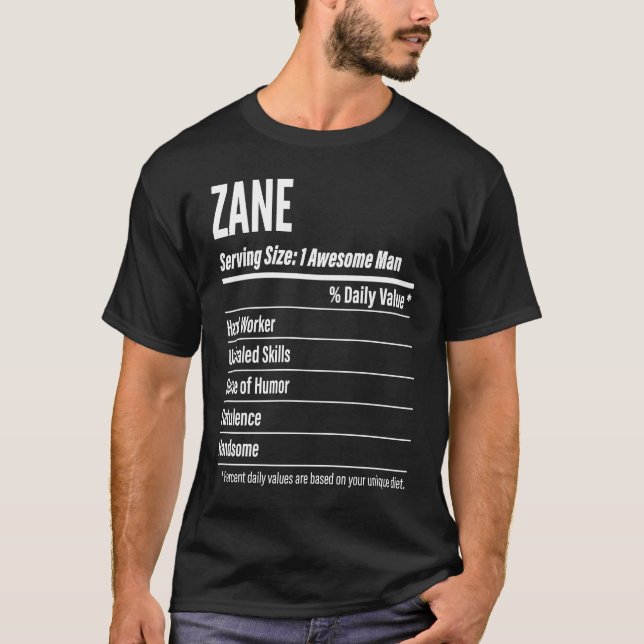 Zane Näringsmässiga fakta som betjänar Storleka ka T Shirt (Framsida)