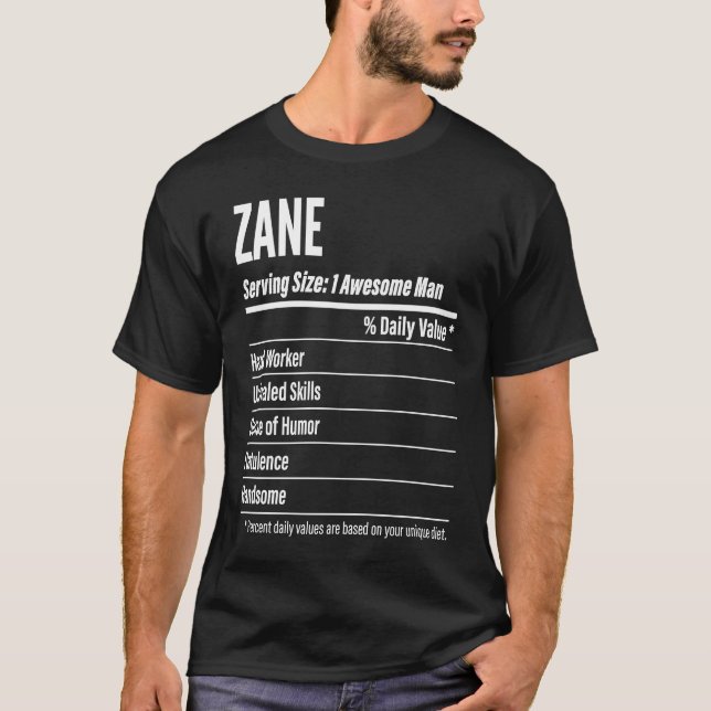 Zane  Nutritional Facts Serving Size Calories T Shirt (Framsida)