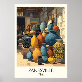 Zanesville Ohio Y-Bridge City Historic Pottery Art Poster
