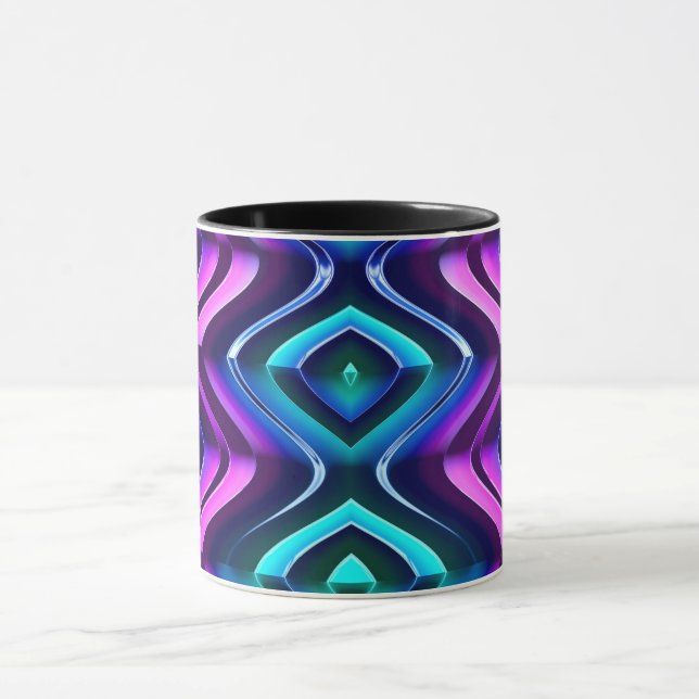 ~ Zany 3D Fractal ~ Lila Aqua Black ~ Mugg (Center)