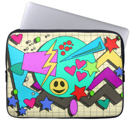 Zany Lycklig Vibes Flashback Tecknad Mönster Laptop Sleeve