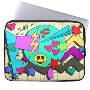Zany Lycklig Vibes Flashback Tecknad Mönster Laptop Sleeve