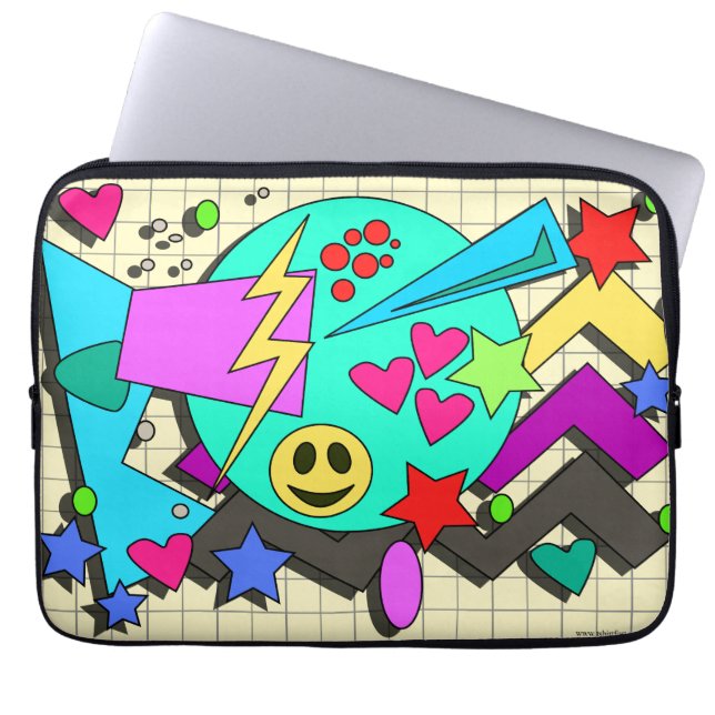 Zany Lycklig Vibes Flashback Tecknad Mönster Laptop Sleeve (Framsidan)