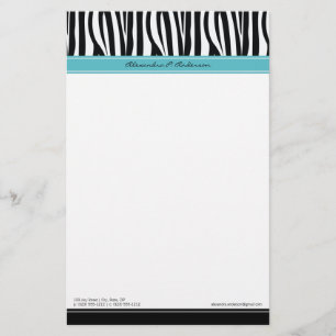 Zany Zebra Aqua Customized Designer Stationery Brevpapper