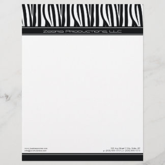 Zany Zebra Black Custom Designer Letterhead Brevhuvud