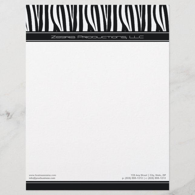 Zany Zebra Black Custom Designer Letterhead Brevhuvud (Framsida)