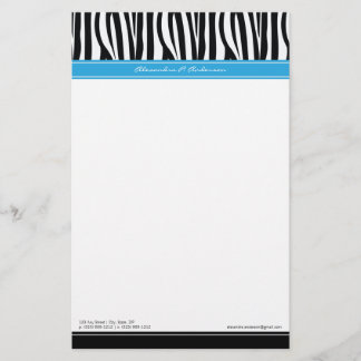 Zany Zebra Blue Customized Designer Stationery Brevpapper