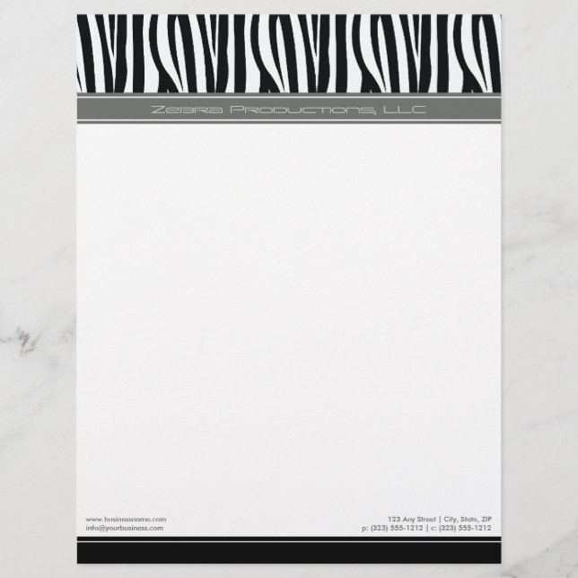 Zany Zebra Grått Customized Designer Letterhead Brevhuvud (Framsida)