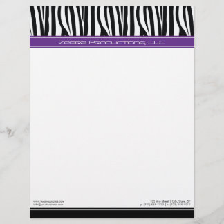 Zany Zebra Lila Custom Designer Letterhead Brevhuvud