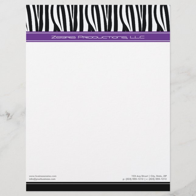 Zany Zebra Lila Custom Designer Letterhead Brevhuvud (Framsida)