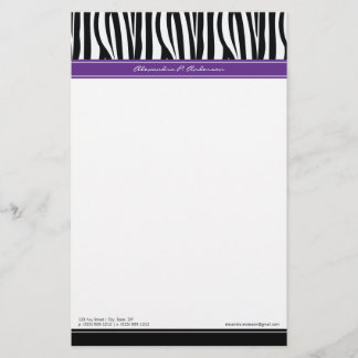 Zany Zebra Lila Customized Designer Stationery Brevpapper