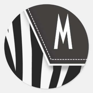 Zany Zebra Monogram Sticker (svart) Runt Klistermärke