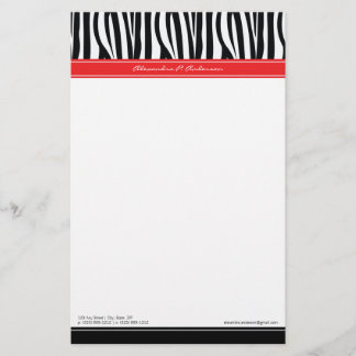 Zany Zebra Red Customized Designer Stationery Brevpapper