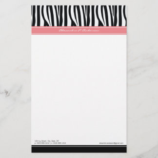 Zany Zebra Rosa Customized Designer Stationery Brevpapper