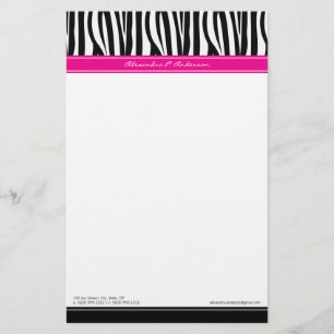 Zany Zebra Shock rosa Customized Designer Statione Brevpapper