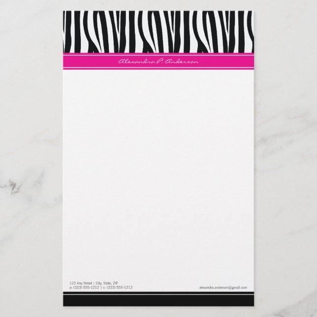 Zany Zebra Shock rosa Customized Designer Statione Brevpapper (Framsida)