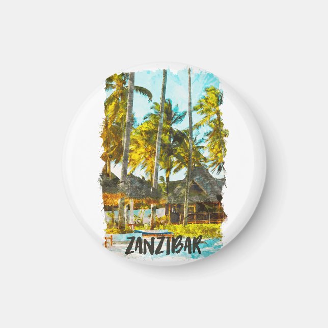 Zanzibar Afrika Vintage resor Illustration Magnet (Framsidan)