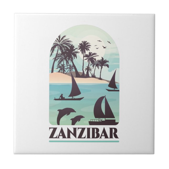 Zanzibar-Afrikans Vintage Kakelplatta (Framsidan)