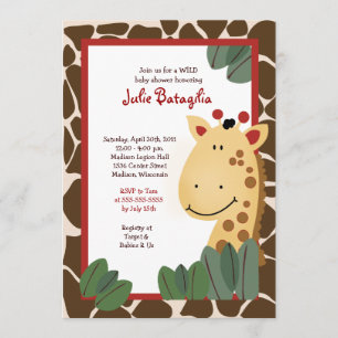 ZANZIBAR GIRAFFE PRINT 5x7 Baby Shower Inbjudningar