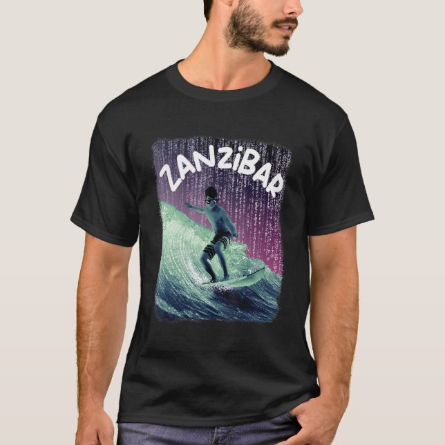 Zanzibar Nerd Surfing Beach Palm trees Vacation T Shirt (Framsida)