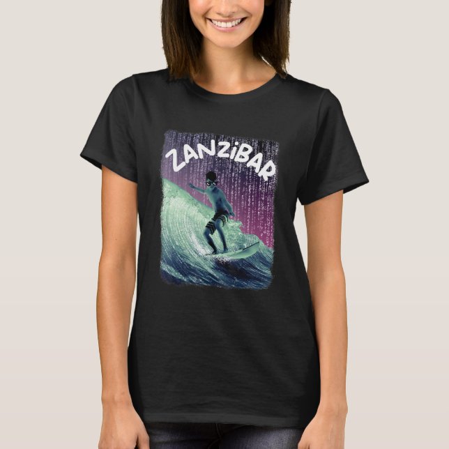 Zanzibar Nerd Surfing Beach Palm trees Vacation T Shirt (Framsida)