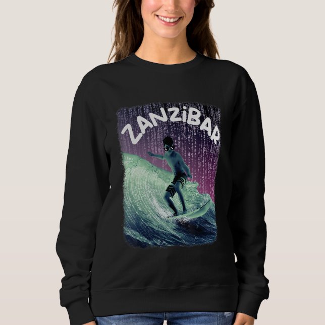 Zanzibar nörd surfing strand palmer Semester T Shirt (Framsida)