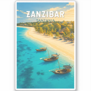 Zanzibar Tanzania Illustration Resa Konst Vintage Klistermärken