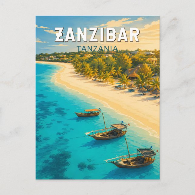 Zanzibar Tanzania Illustration Resa Konst Vintage Vykort (Framsida)
